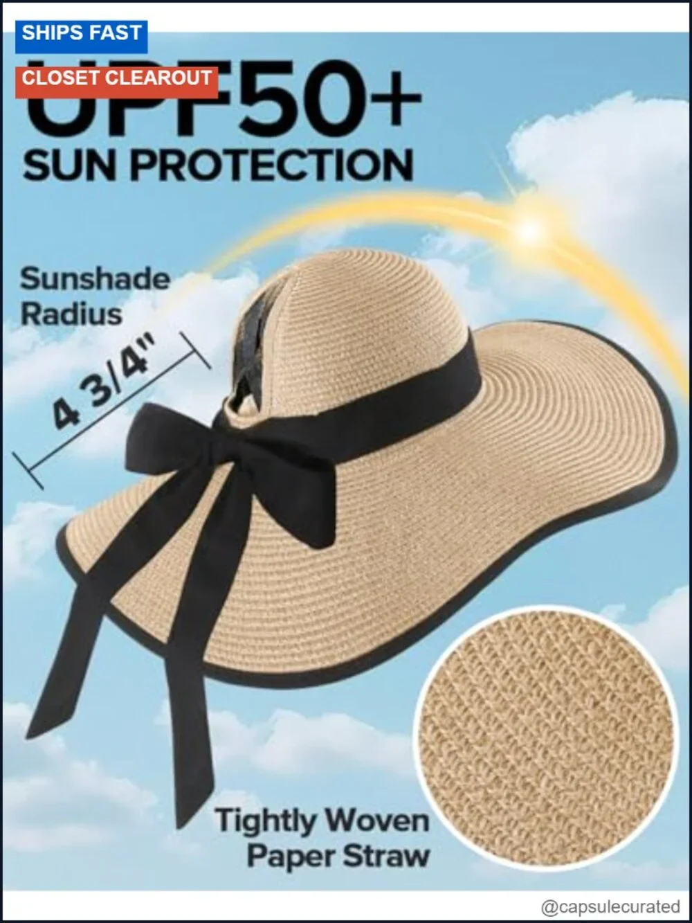 Floppy Wide Brim Ponytail Sun Hat for Women SPF50 Packable Beach Hat